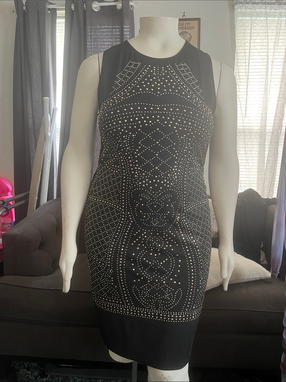 Black Sleeveless Studded Bodycon Dress